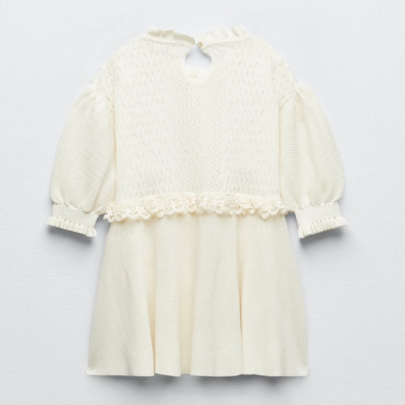 Zara ecru cream pointelle and lace knit top NWT - Picture 2 of 12